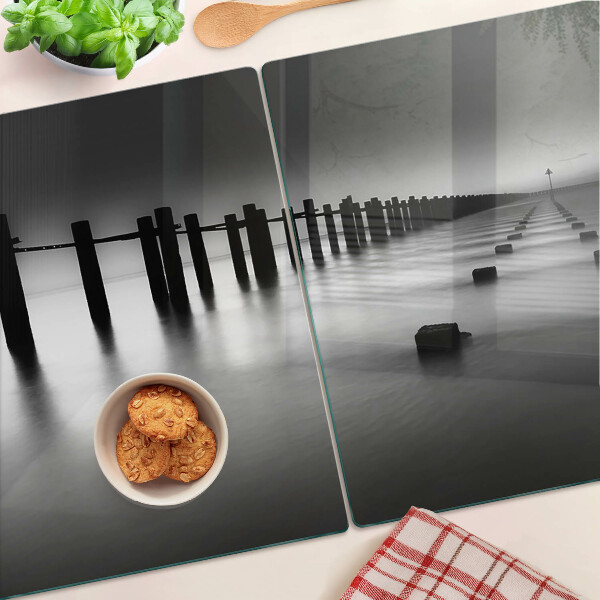 Szklana deska do krojenia Molo w czerni i bieli