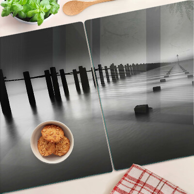 Glazen snijplanken De pier in zwart-wit