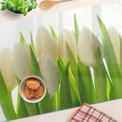 Deska kuchenna szklana Tulipany na tle zielonych liści