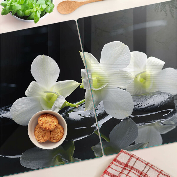 Deska kuchenna szklana Orchidee na czarnym tle