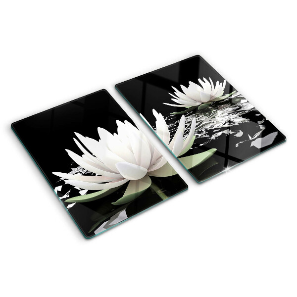 Szklana deska do krojenia Lilie wodne na czarnym tle