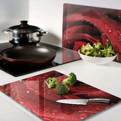 Deska kuchenna szklana Czerwona róża z kroplami wody