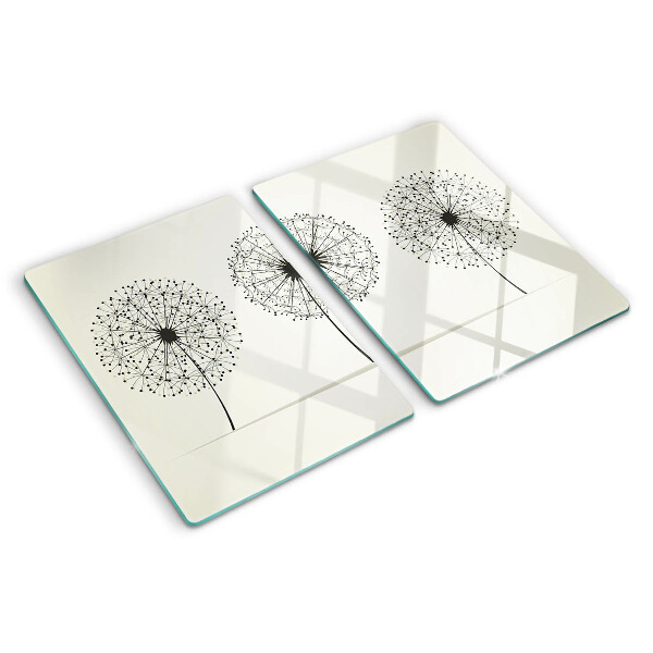 Snijplanken glas Paardenbloemen op een witte achtergrond