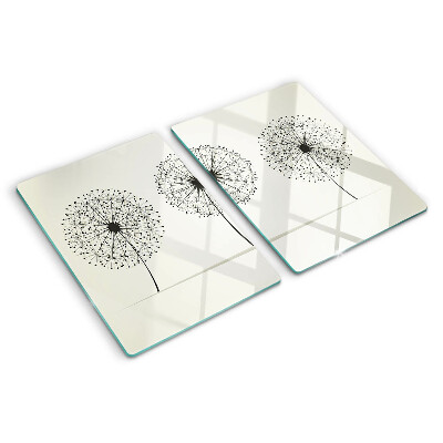 Snijplanken glas Paardenbloemen op een witte achtergrond