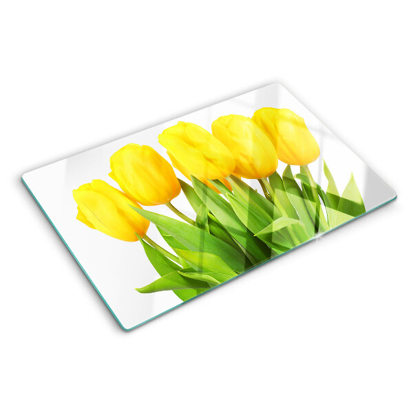 Snijplanken glas Gele tulpen op een groene achtergrond