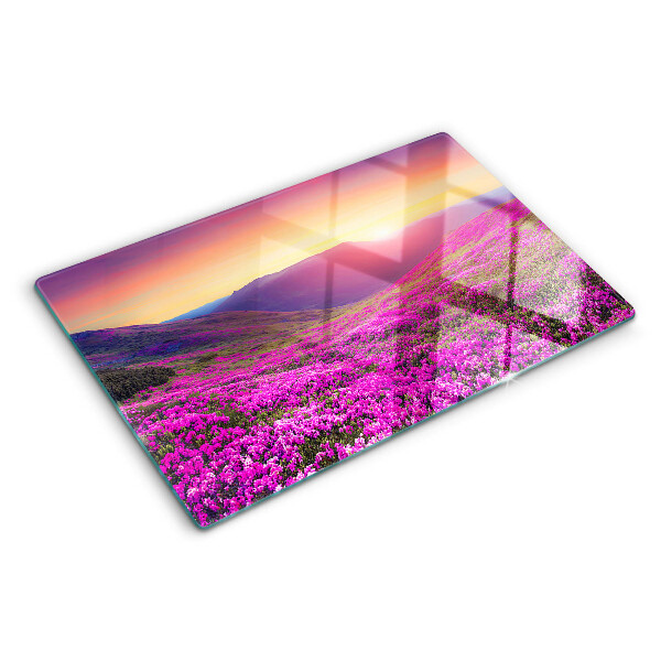 Snijplanken glas Bloemenlandschap bij zonsondergang