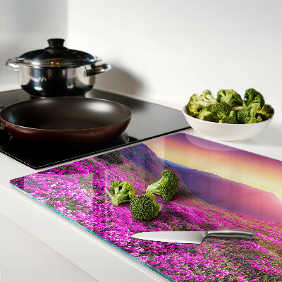 Snijplanken glas Bloemenlandschap bij zonsondergang