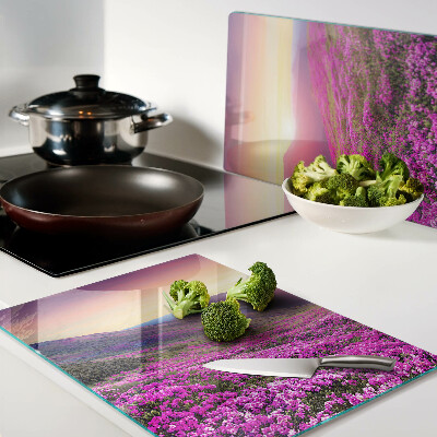 Szklana deska do krojenia Kwiatowy krajobraz o zachodzie słońca