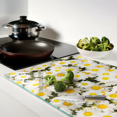 Szklana deska kuchenna Stokrotki na tle białym
