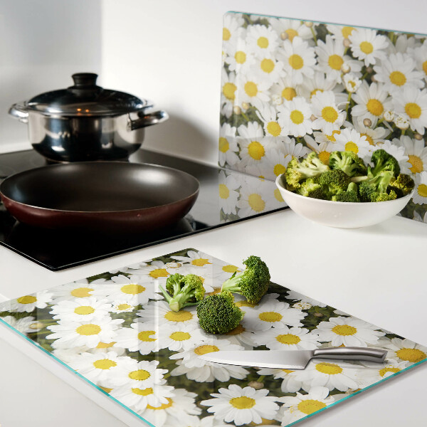 Szklana deska kuchenna Stokrotki na tle białym