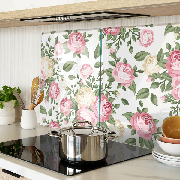 Szklana deska kuchenna Kwiatowy wzór róż
