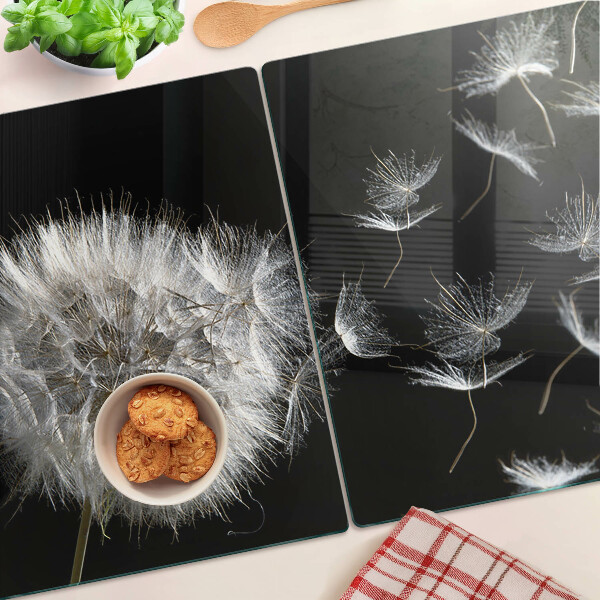 Deska kuchenna szklana Dmuchawce na czarnym tle