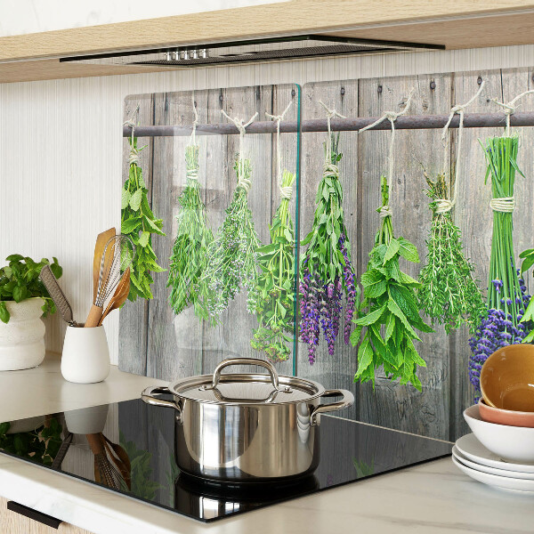 Szklana deska kuchenna Suszone zioła na tle drewna