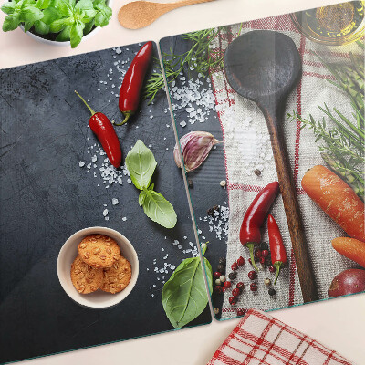 Snijplanken van glas Keukenkruiden en groenten