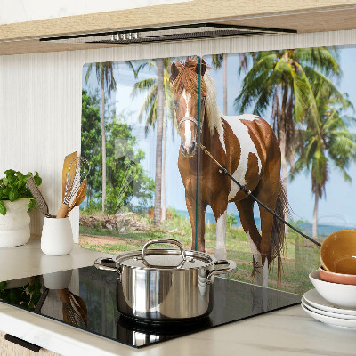Glazen snijplanken Een paard met palmbomen op de achtergrond.