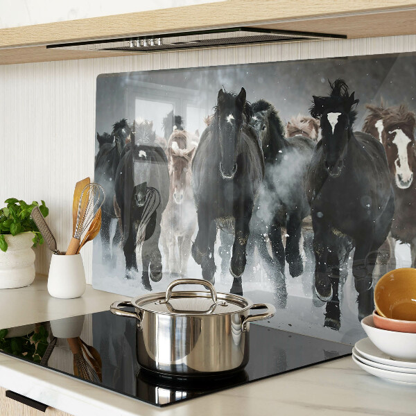 Snijplanken van glas Galopperende paarden in de mist