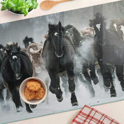 Snijplanken van glas Galopperende paarden in de mist
