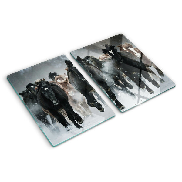 Snijplanken van glas Galopperende paarden in de mist