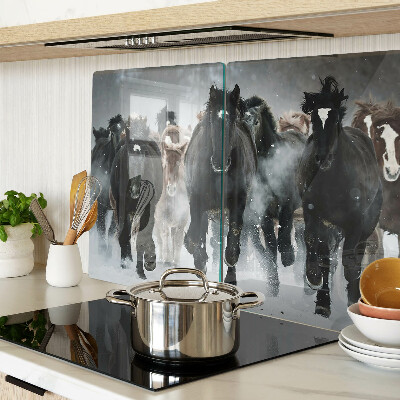 Snijplanken van glas Galopperende paarden in de mist