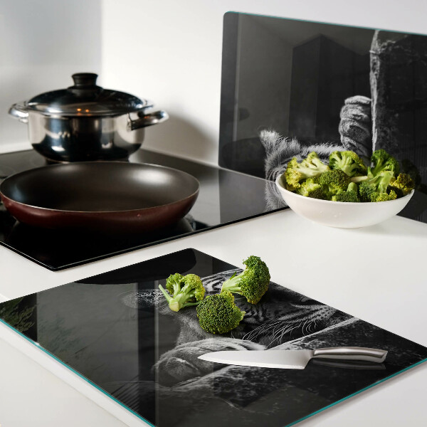 Snijplanken glas Tijger in zwart-witstijl