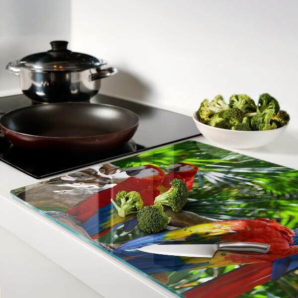 Szklana deska do krojenia Papugi w tropikalnym otoczeniu