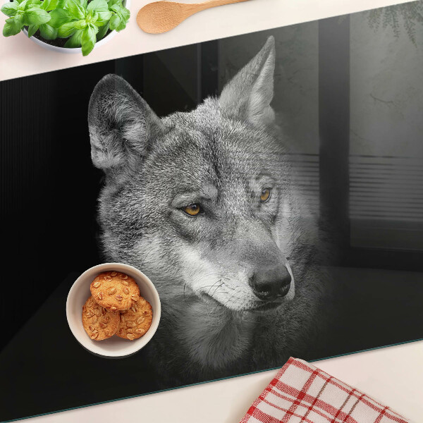 Glazen snijplanken Wolf in grijstinten