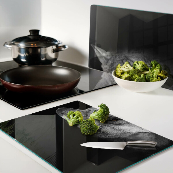 Glazen snijplanken Wolf in grijstinten