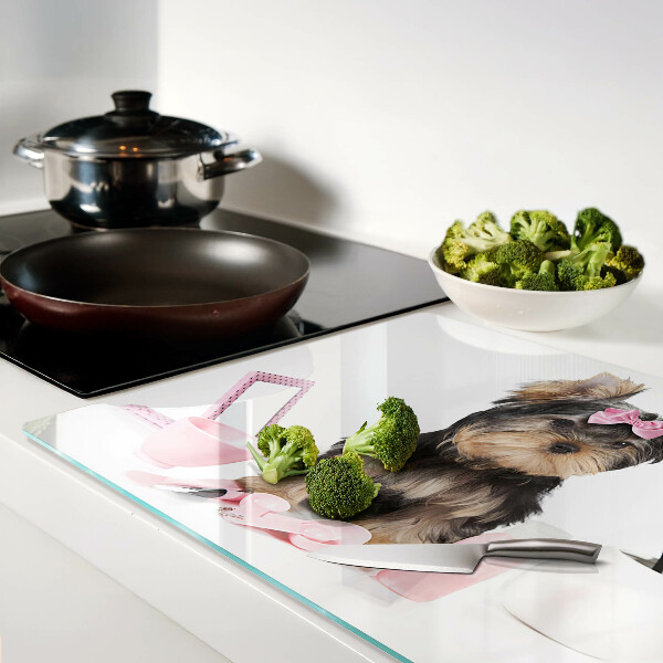 Snijplanken glas Yorkshire Terrier met verzorgingsaccessoires