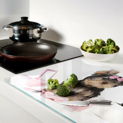 Snijplanken glas Yorkshire Terrier met verzorgingsaccessoires