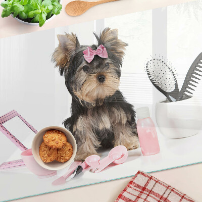 Snijplanken glas Yorkshire Terrier met verzorgingsaccessoires
