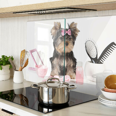 Snijplanken glas Yorkshire Terrier met verzorgingsaccessoires