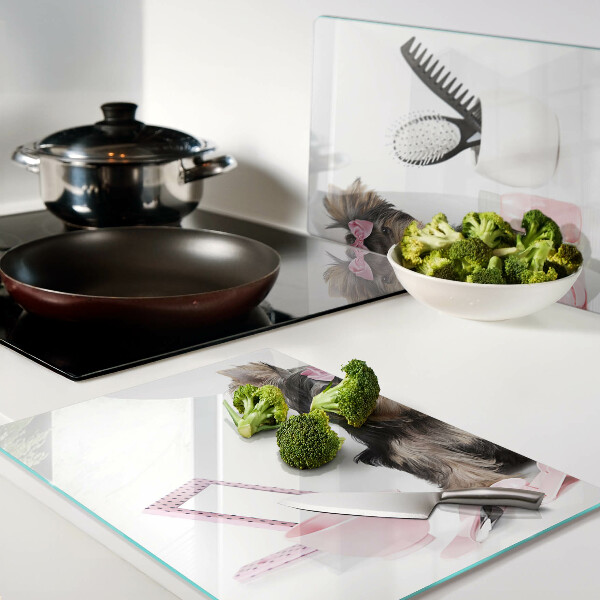 Snijplanken glas Yorkshire Terrier met verzorgingsaccessoires