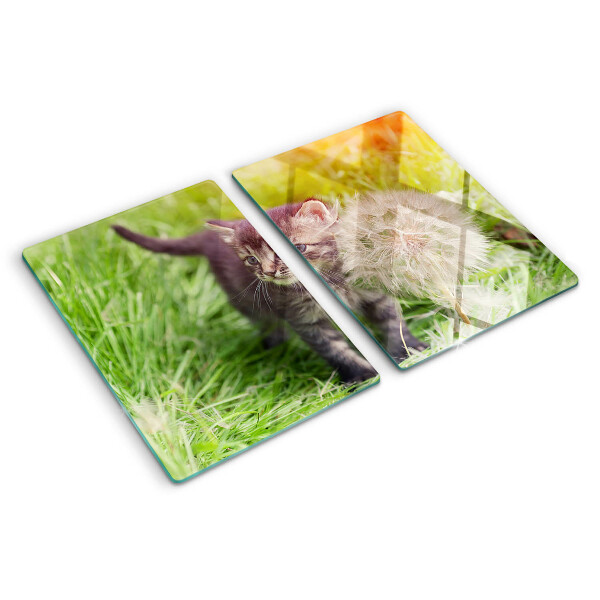 Szklana deska do krojenia Kot na trawie