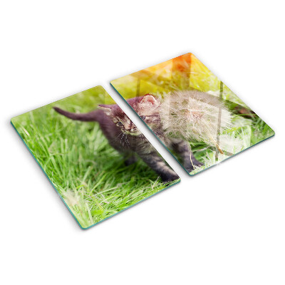 Szklana deska do krojenia Kot na trawie