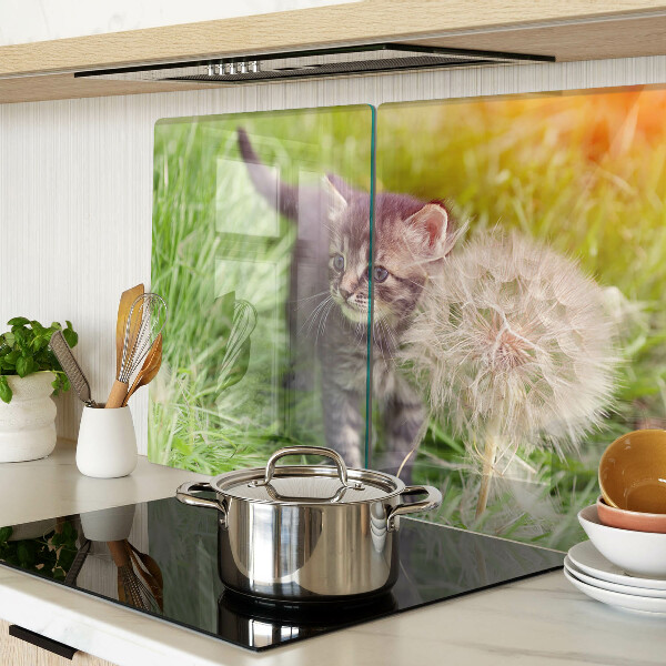 Snijplanken van glas Kat op het gras