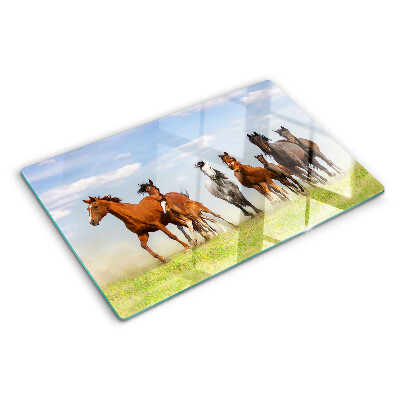 Snijplanken glas Galopperende paarden in de wei
