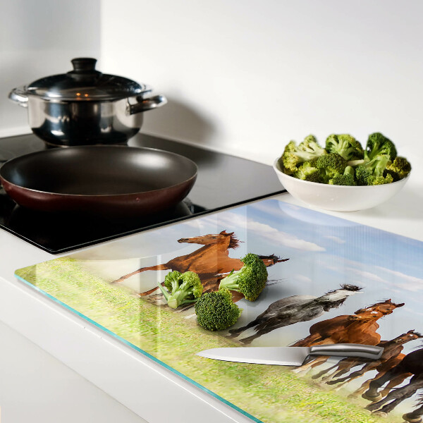 Snijplanken glas Galopperende paarden in de wei