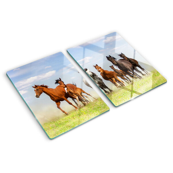 Szklana deska do krojenia Galopujące konie na łące