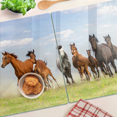 Snijplanken glas Galopperende paarden in de wei