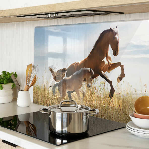 Szklana deska do krojenia Konie na łące w słońcu