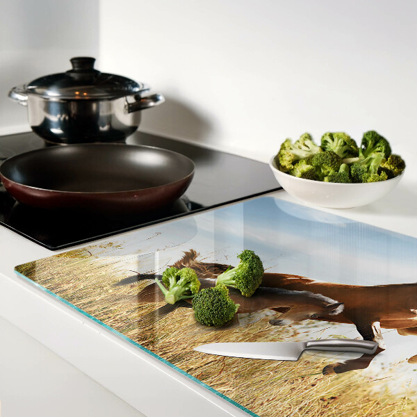 Szklana deska do krojenia Konie na łące w słońcu