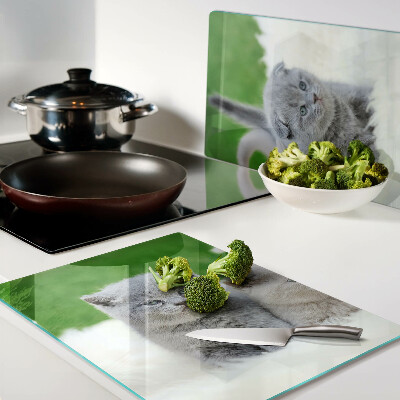 Szklana deska do krojenia Kocięta na zielonym tle