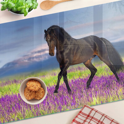 Szklana deska do krojenia Koń na tle fioletowych kwiatów