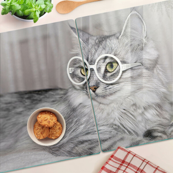 Szklana deska do krojenia Kot w okularach