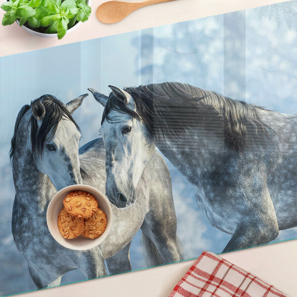 Szklana deska kuchenna Konie w zimowym krajobrazie