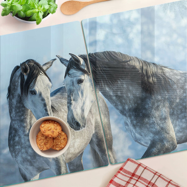 Szklana deska kuchenna Konie w zimowym krajobrazie