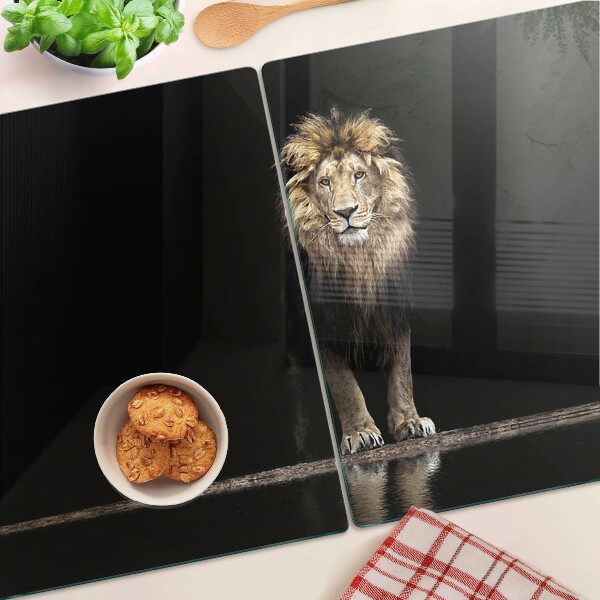 Szklana deska kuchenna Lew na ciemnym tle