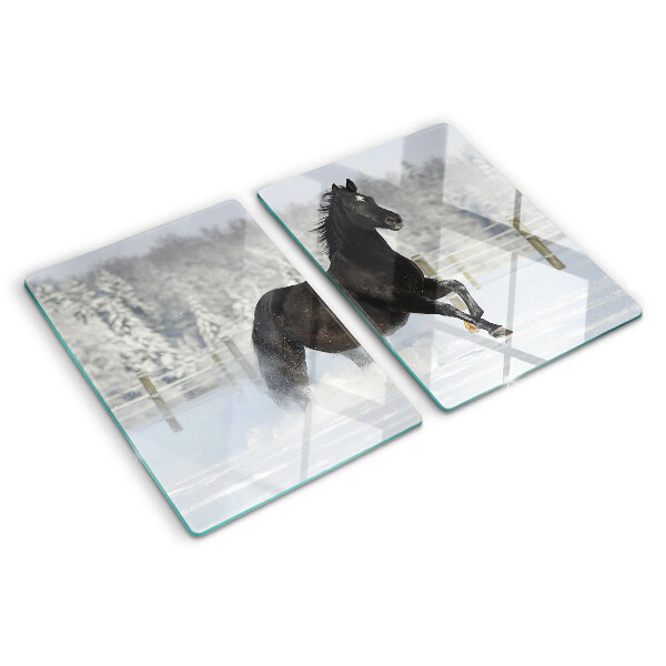 Glazen snijplanken Een paard in een winterlandschap
