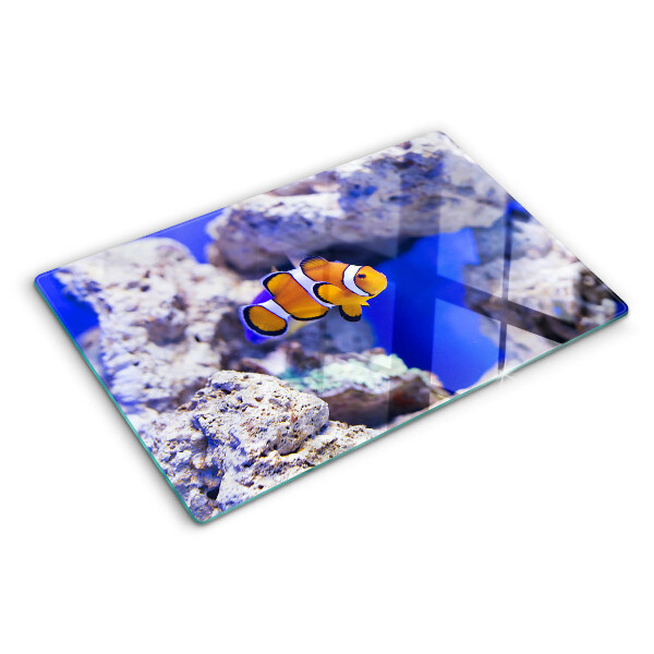 Snijplanken glas Clownvissen tussen de rotsen
