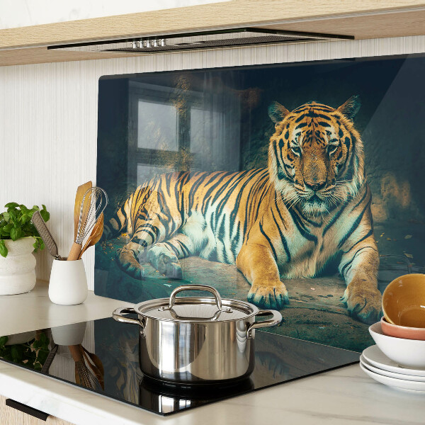 Szklana deska do krojenia Tygrys leżący na skałach